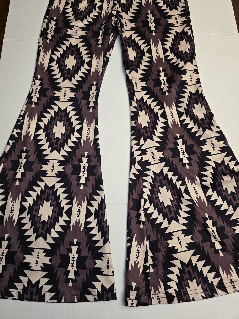 Source Unknown Aztec Print Flare Pants - Black & Cream & Deep Purple